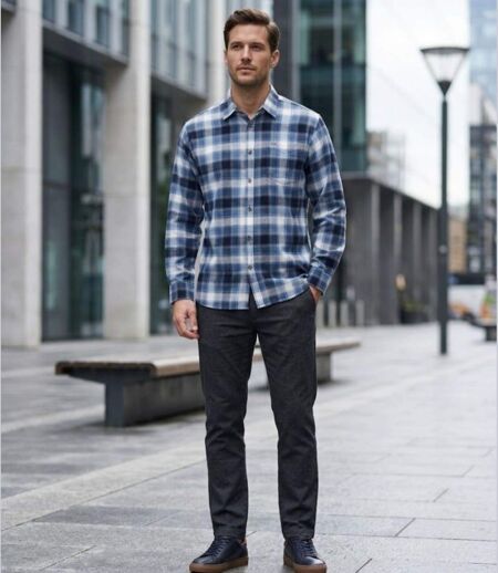 CHALLENGER BOB — Chemise à carreaux manches longues flanelle bleu/blanc : la douceur chaude au quotidien