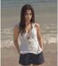 Tee-shirt Femme Sans Manches couleur blanc -  Col en pointe -  Design élégant-2