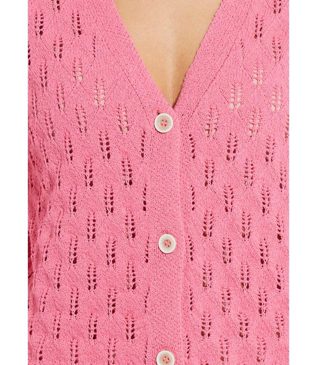 Cardigan col V boutonné ajouré uni coton-4