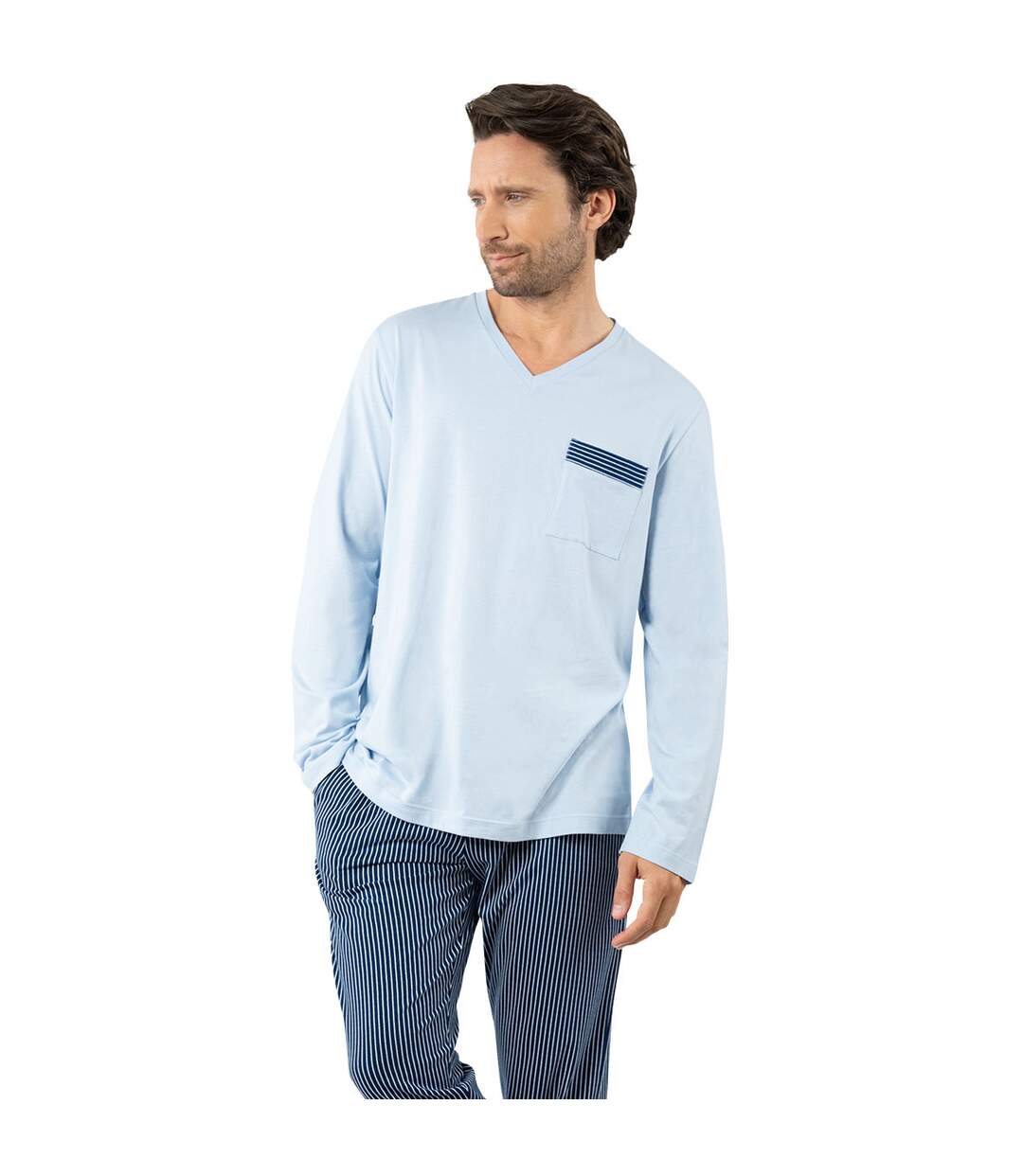 Pyjama long col V homme Coton Bio Eminence-1