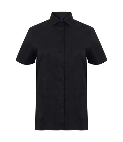 Henbury Womens/Ladies Short Sleeve Stretch Shirt (Black)
