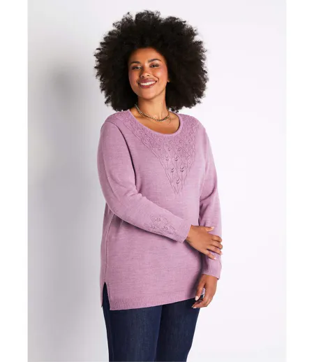 Pull-tunique chiné ajouré col rond