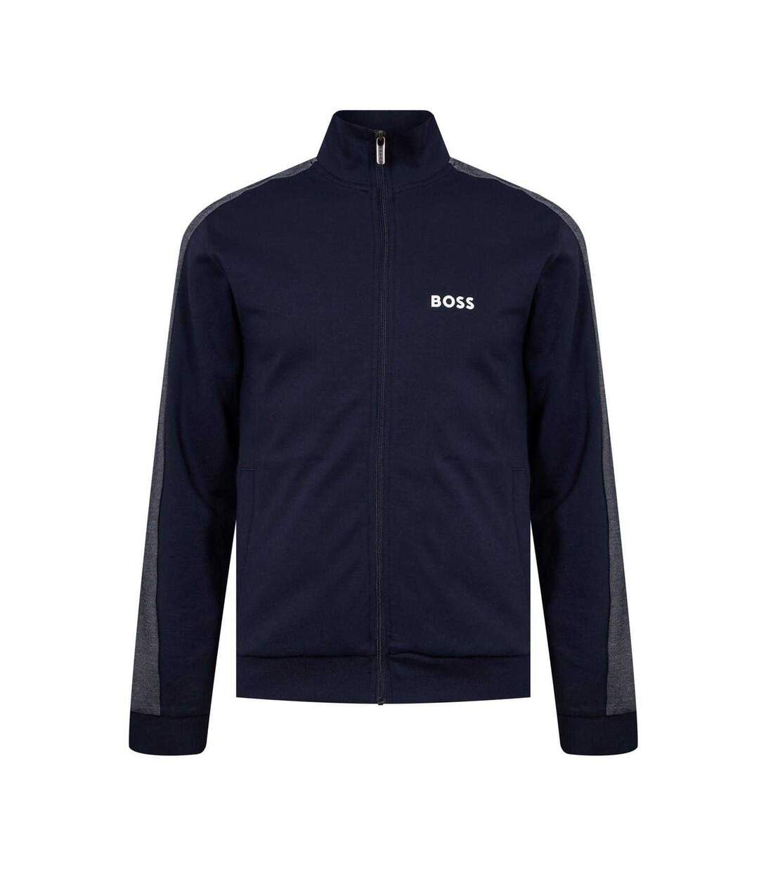 Mens Mock Neck Track Jacket Navy White Boss-1