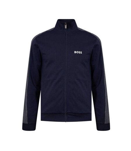 Mens Mock Neck Track Jacket Navy White Boss