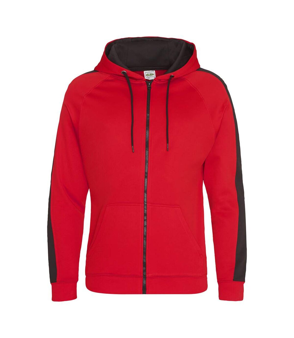 AWDis Just Hoods Mens Contrast Sports Polyester Full Zip Hoodie (Fire Red/Jet Black) - UTPC2967