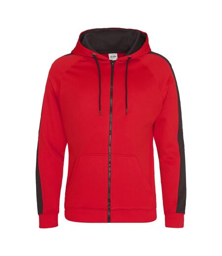 AWDis Just Hoods Mens Contrast Sports Polyester Full Zip Hoodie (Fire Red/Jet Black)