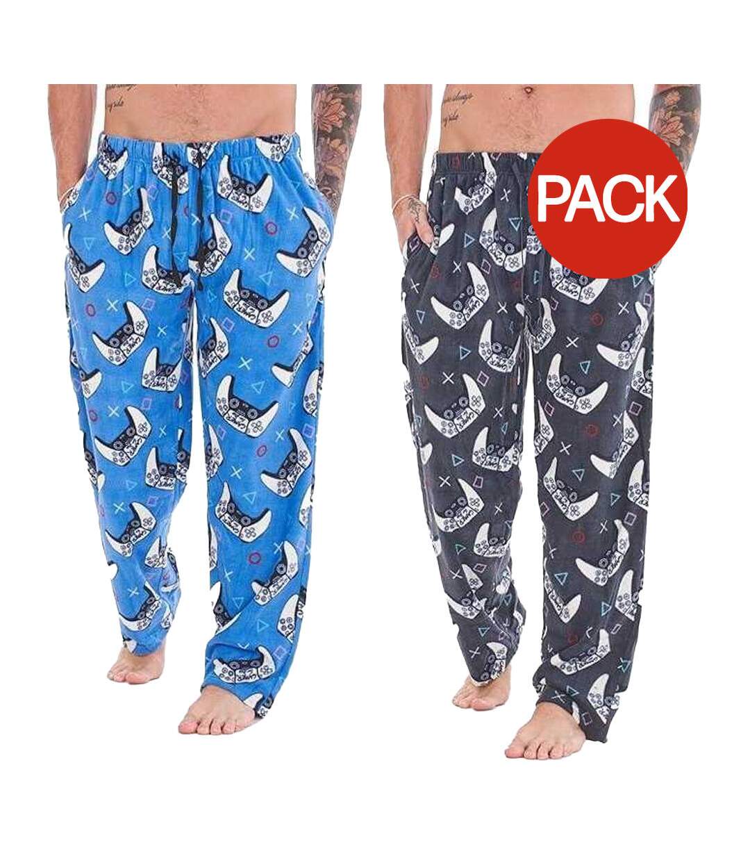 Pack Of 2  Mens Gamer Pyjama Bottoms  Blue Grey Multicoloured Keanu-2