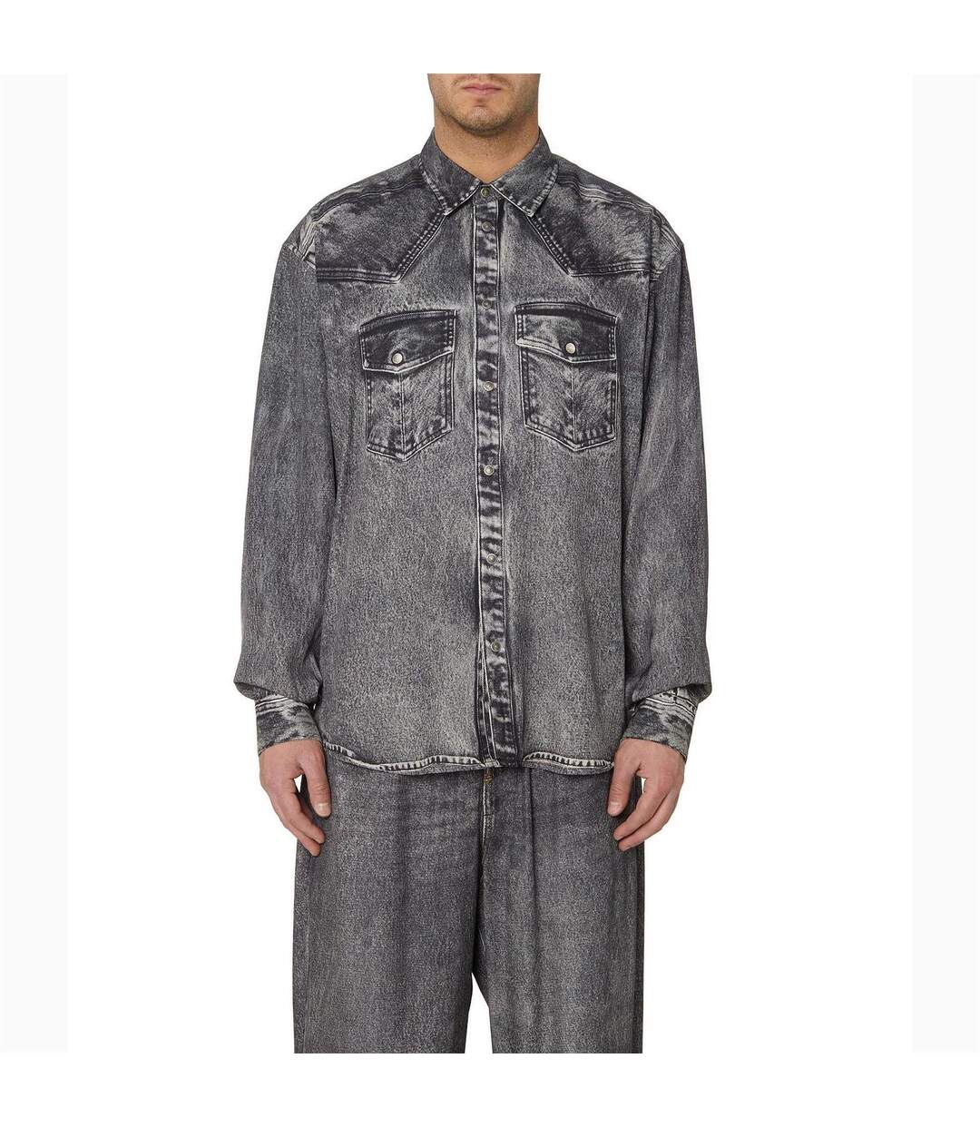 Mens Gils Denim Shirt Black Grey Diesel-1