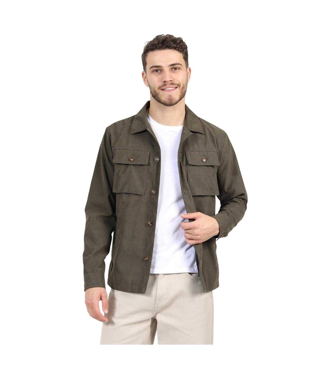 Veste-chemise Motif/style Uni Homme Vert Kaki Brave Soul-2