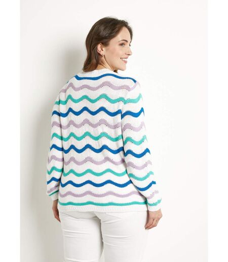 Pull doux col rond reliefé rayé point mousse