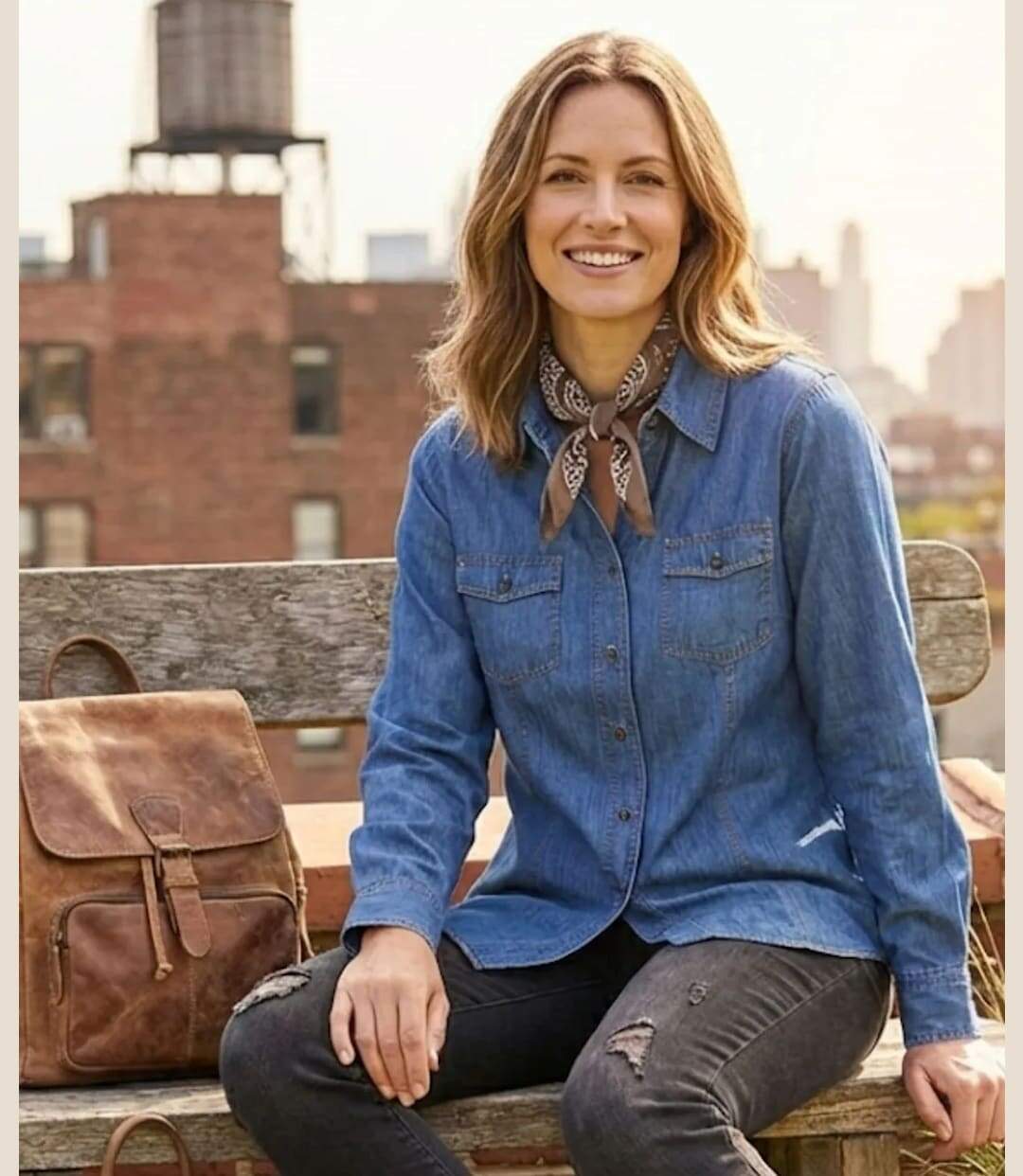 Chemisier Femme Jean Bleu Denim 100% Coton Boutons Bois-1