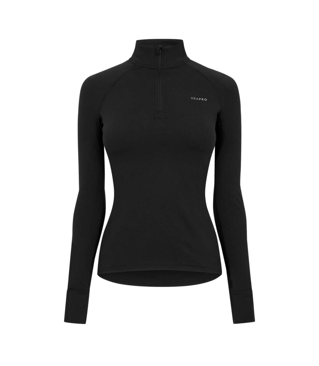 Womens/ladies Plain Long-sleeved Base Layer Top Black USA-2