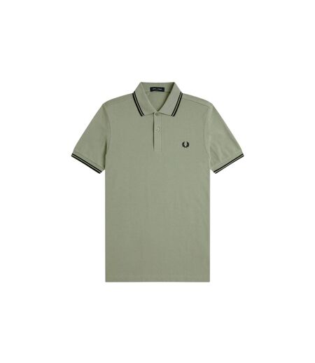 Polo Motif/style Double Pointe Homme Vert Kaki Vert Turquoise Pâle Fred Perry