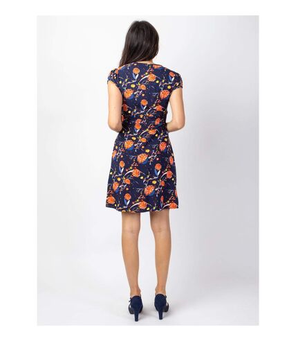 Robe courte cintrée TANIA imprimé fleuri marine Coton Du Monde