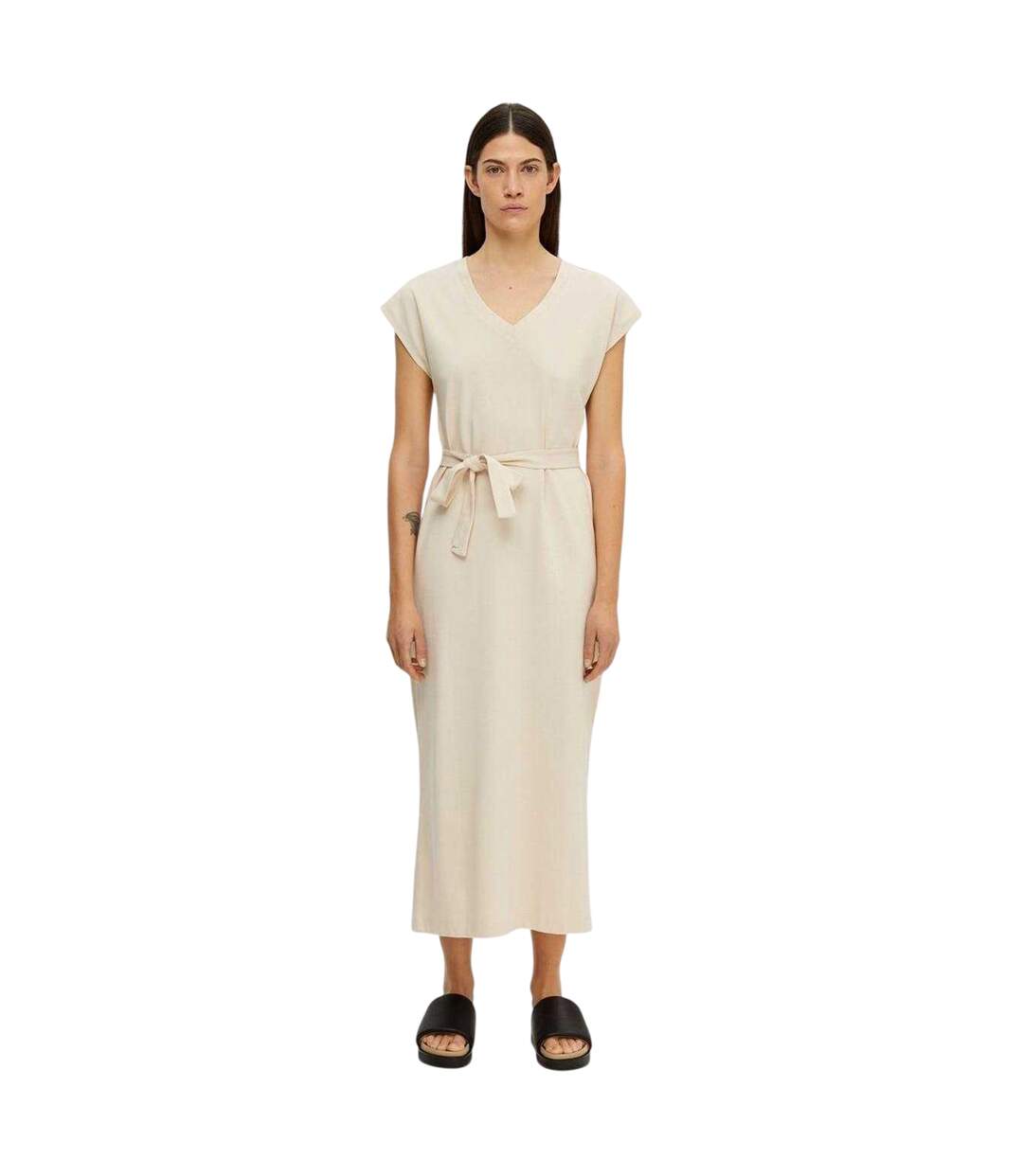 Robe Motif/style Ceinturé Femme Beige Pâle Selected Femme-1