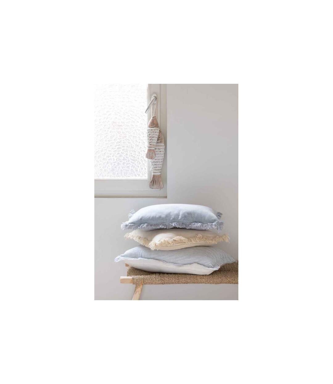 Coussin Déco Franges Velours 35x55cm Gris Bleu-3