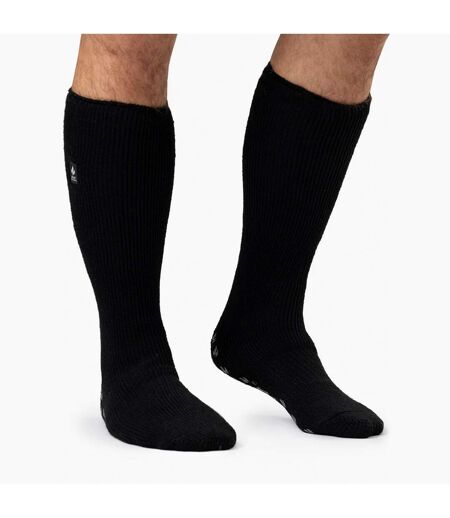 Mens Winter Fleece Lined Knee High Slipper Socks with Anti Slip Grippers