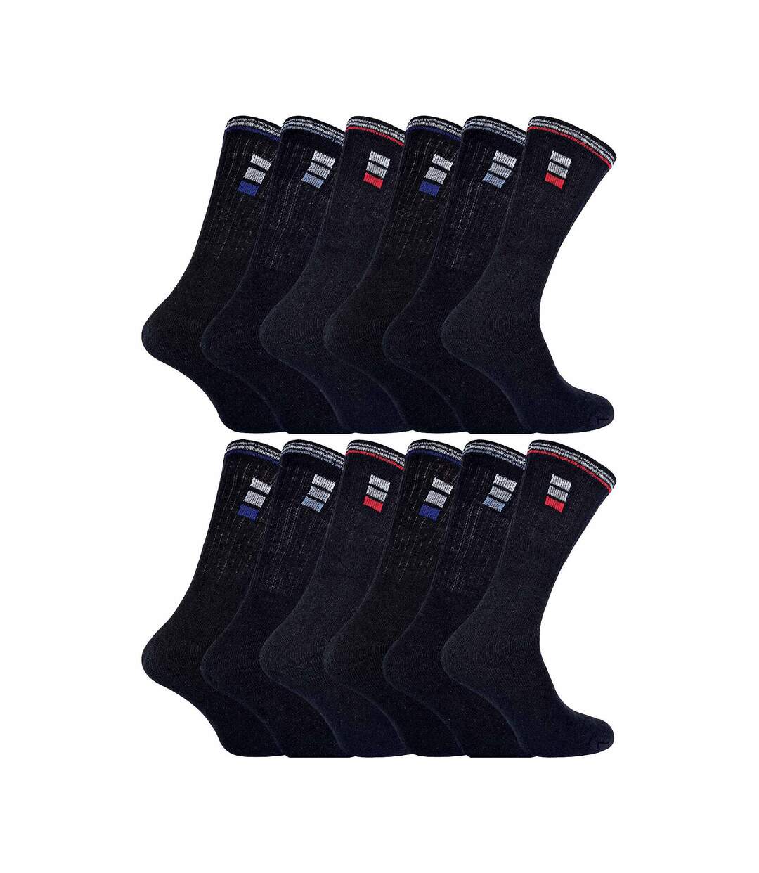 12 Pairs Mens Retro Stripe Cotton Sports Socks in White & Black-1