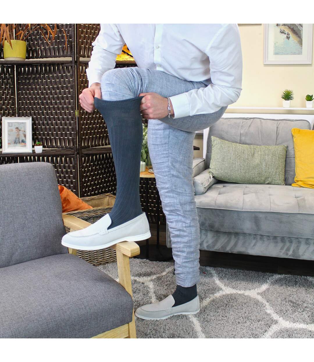 3 Pack Mens Long Knee High Lightweight 100% Cotton Soft Breathable Socks-5