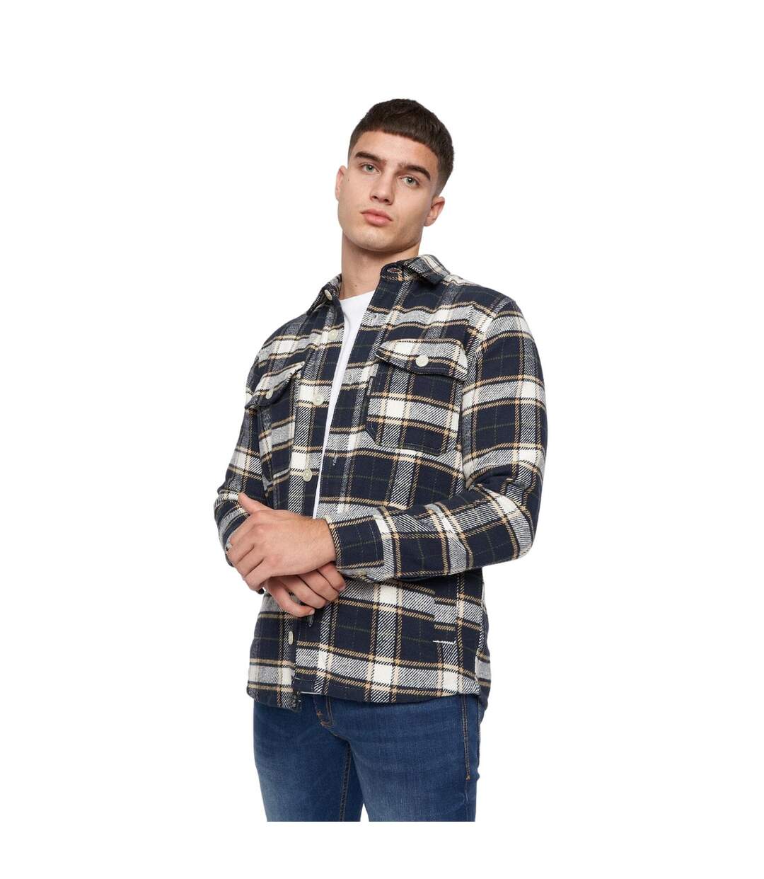 Mens francore checked overshirt navy Duck and Cover