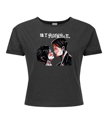 Womens/ladies Three Cheers My Chemical Romance Crop Top Charcoal Amplified