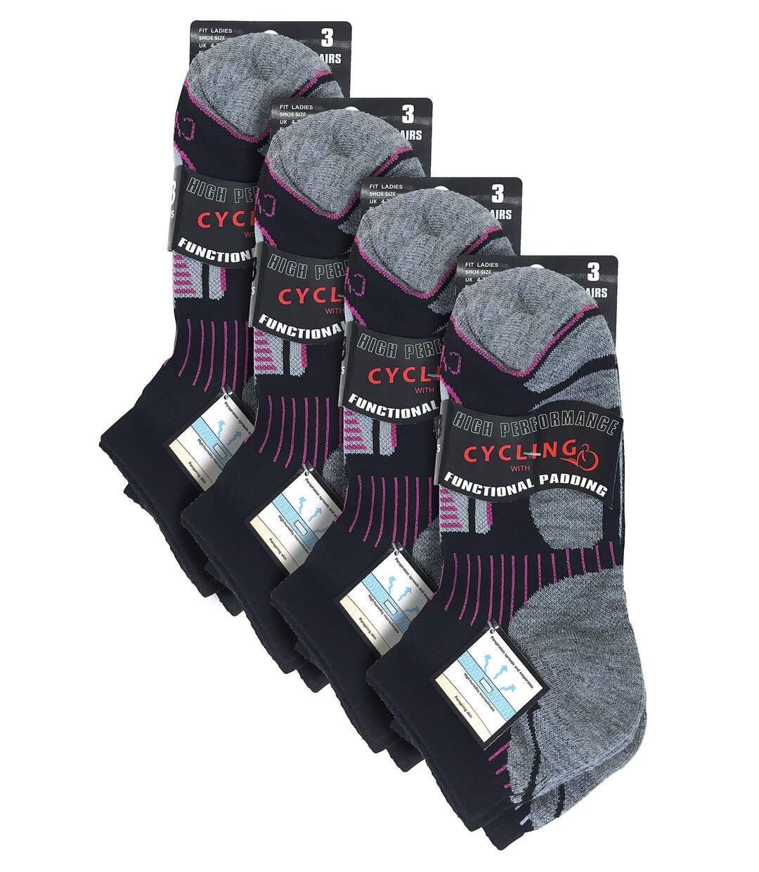 12 paires de chaussettes de cyclisme noires pour femmes-2