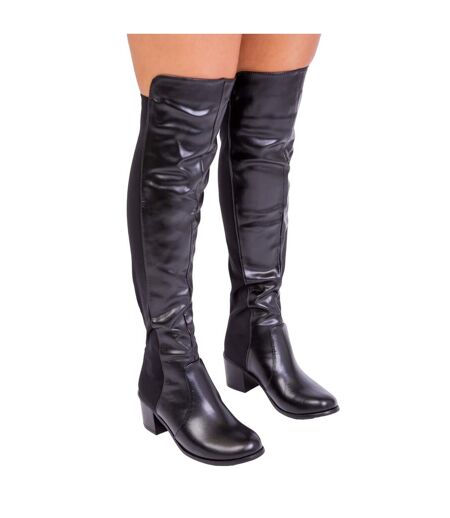 Womens/ladies britta faux leather mid heel thigh-high boots black Where´s That From