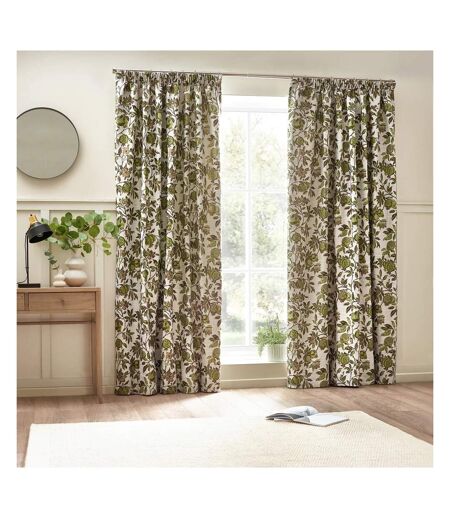 Jacquard pomegranate floral pencil pleat curtains 228cm x 228cm green Wylder