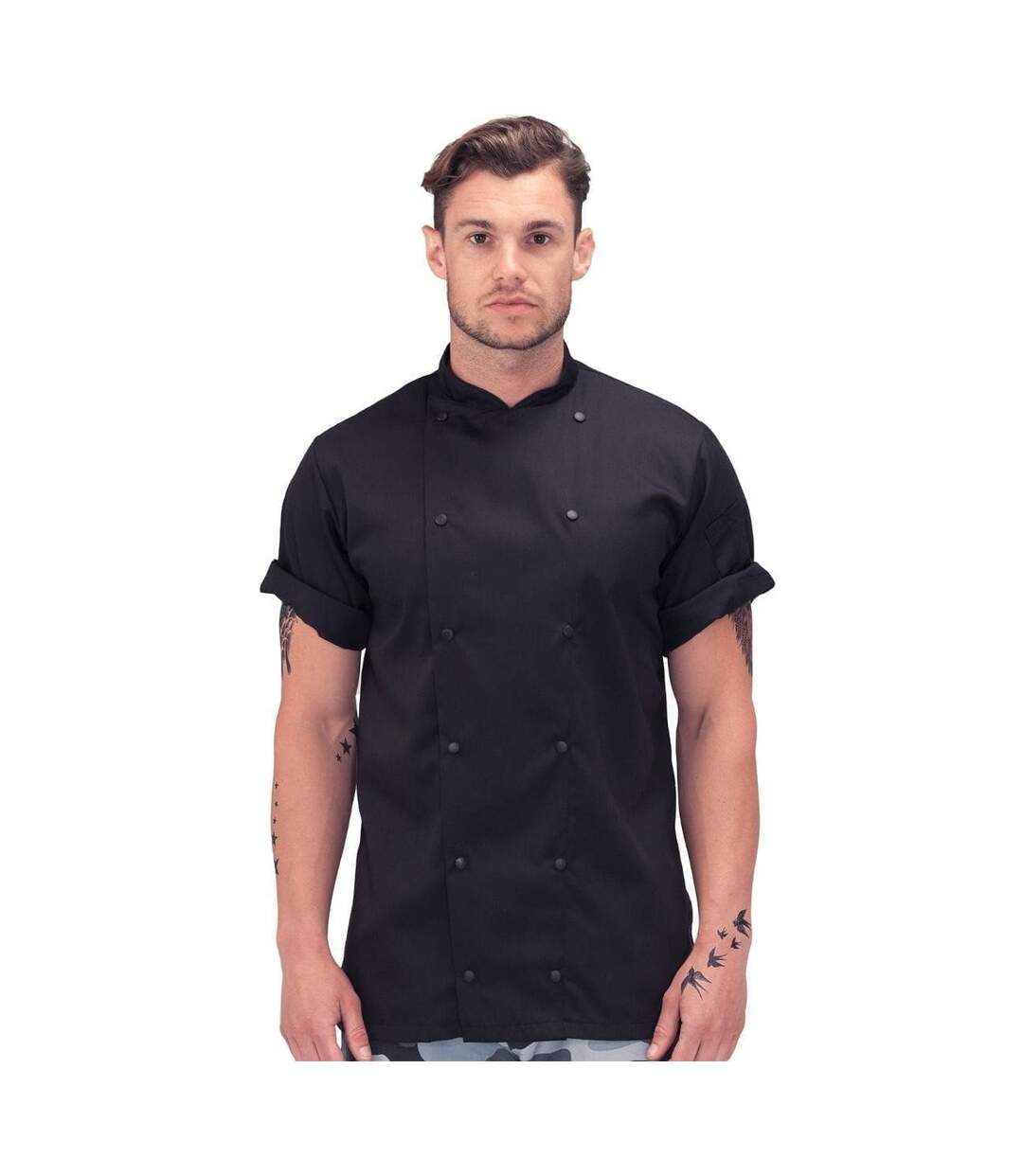 Unisex Adult Executive Drop Shoulder Short-sleeved Chef Jacket Black Le Chef-1