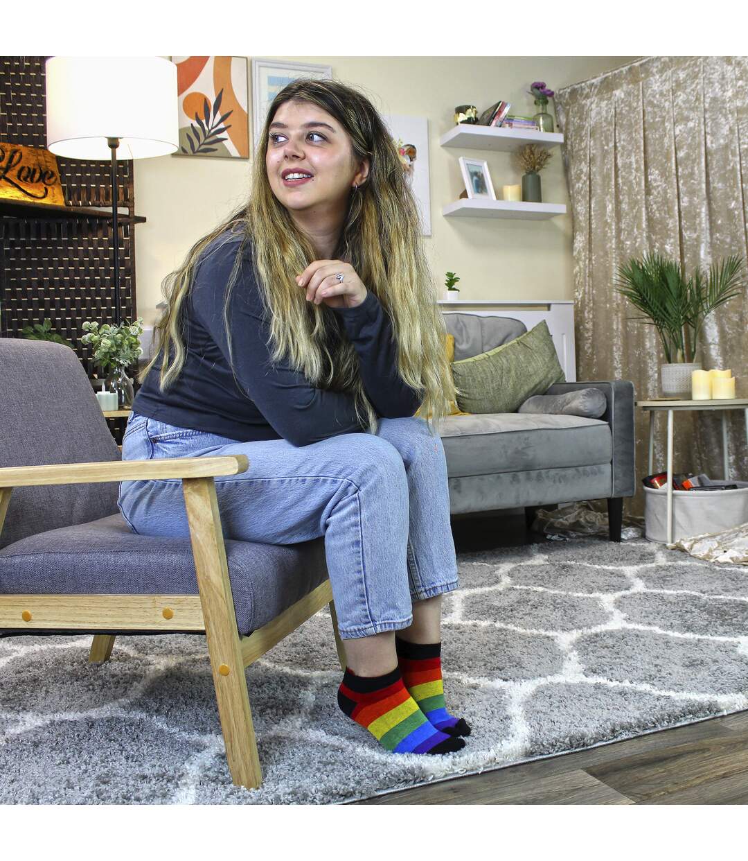 3 Pack Mens Ladies Rainbow Trainer Cotton Socks Bright Colourful Striped Socks-3