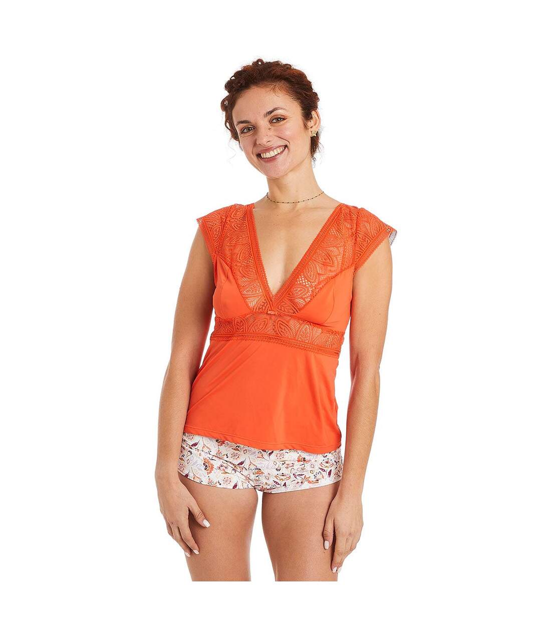 Top short orange Etoile-2