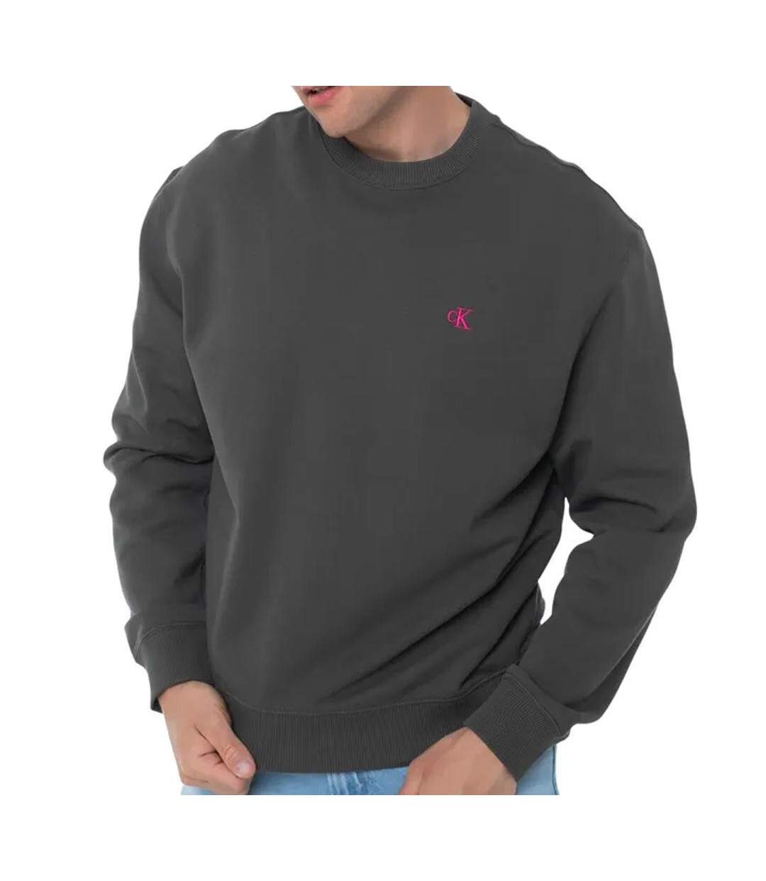 Sweat gris anthracite homme calvin klein 350terry monog-1