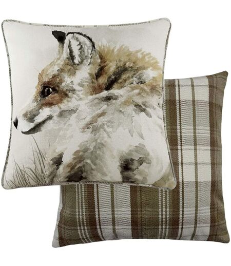 Watercolour fox cushion cover one size off white/brown/orange Evans Lichfield