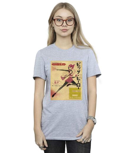 Disney Femme/Les femmes Big Hero 6 Baymax Honey Lemon Newspaper Coton Boyfriend T-Shirt (Gris sportif) - UTBI15513