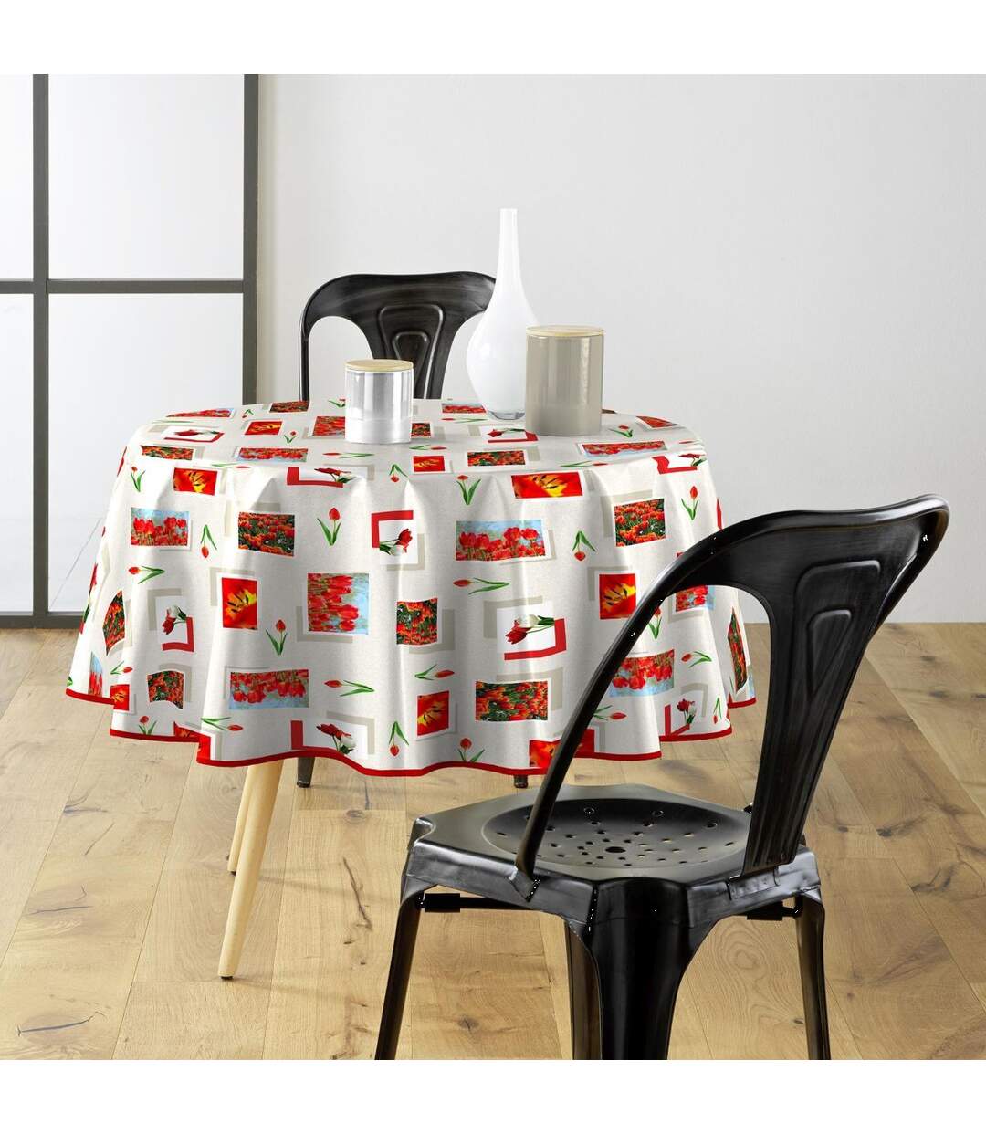 Nappe Toile Cirée Ronde Tulipe 160cm Rouge-1