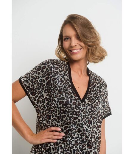 T-shirt en résille imprimée avec sequins