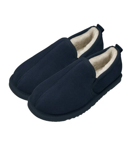 Eastern Counties Leather Mens Sheepskin Lined Soft Suede Sole Slippers (Navy) - UTEL162