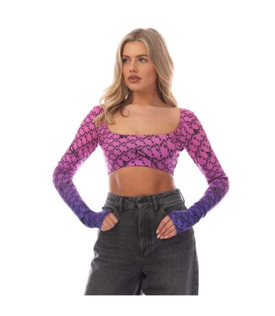 Haut court manches longues femme rose / bleu Off White