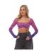 Haut court manches longues femme rose / bleu Off White-1
