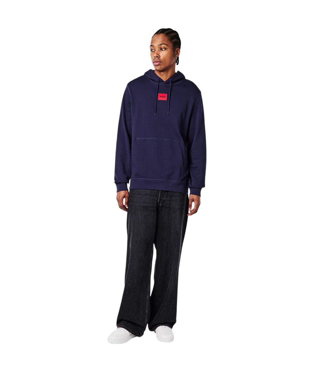 Mens Cotton Blend Pullover Hoodie Navy Hugo-1