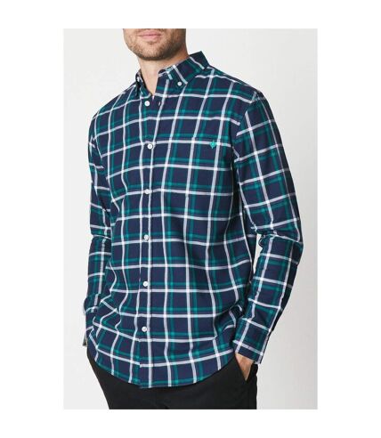 Maine Mens Checked Cotton Shirt (Navy/Green)