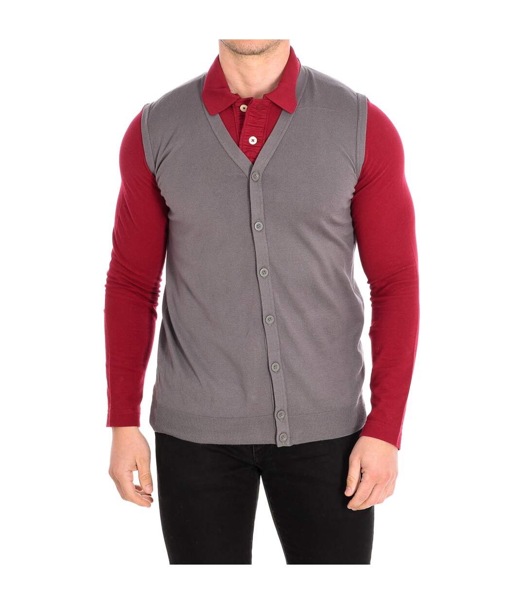 V-neck knitted vest 1P94U6249 man-1