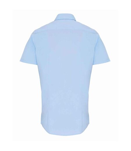 Premier Mens Stretch Fit Poplin Short Sleeve Shirt (Pale Blue)