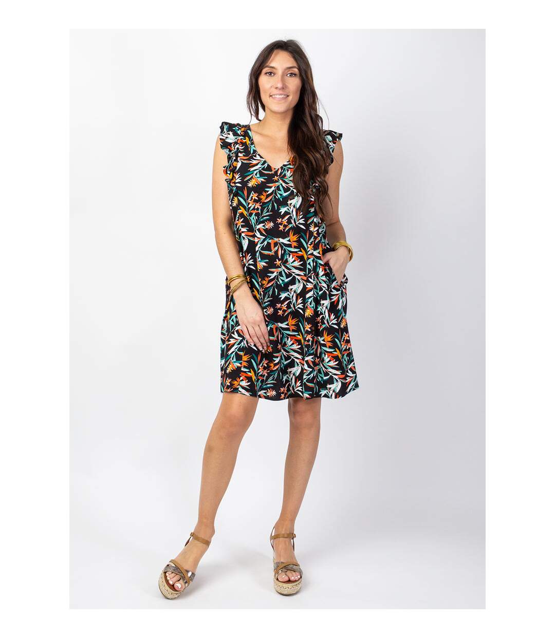 Robe courte ample ZOLA motif tropical Coton Du Monde