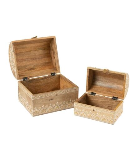 Lot de 2 Boîtes Déco en Bois Perle du Sahara 28cm Naturel
