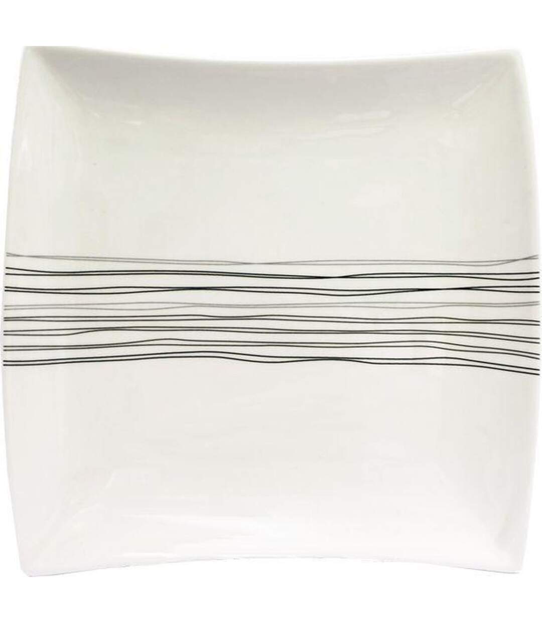 Lot de 6 Assiettes à Dessert Carrées Lignes 20cm Blanc-1