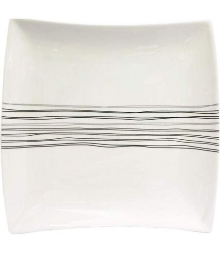 Lot de 6 Assiettes à Dessert Carrées Lignes 20cm Blanc