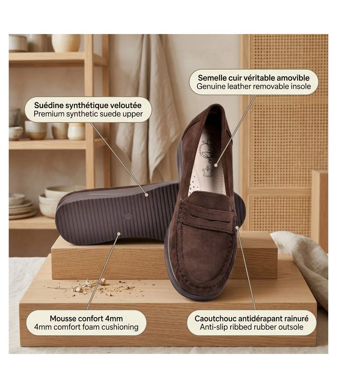 OZABI Mocassins Femme Penny Loafer Daim Confort 36-41-4