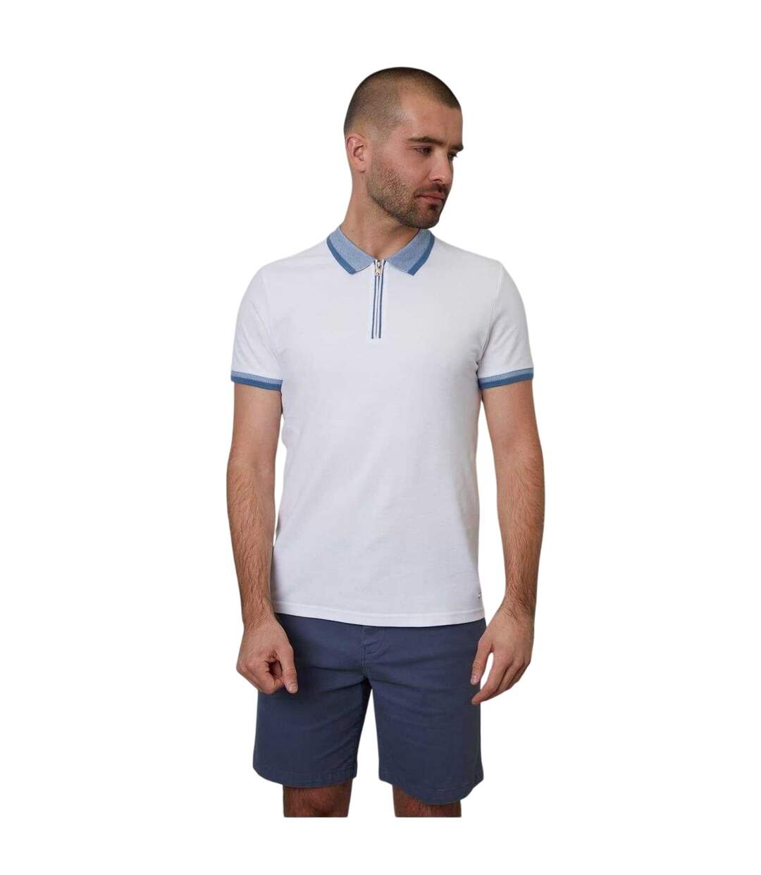 Polo Manches Courtes Motif/style Effet Denim Homme Blanc Threadbare-2