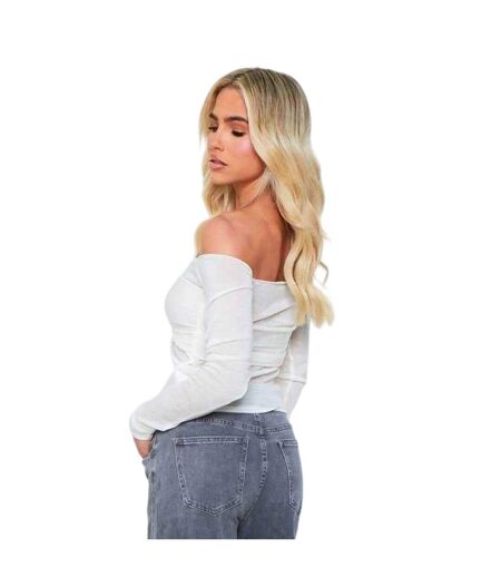 Womens/ladies Overlay Sheer Knit Bralette Top Cream Missy Empire